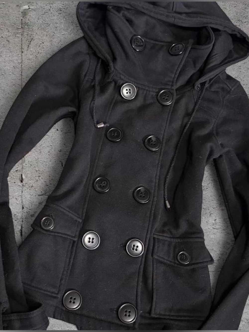 SWS Grunge Vintage Y2K Black Button Hoodie Jacket
